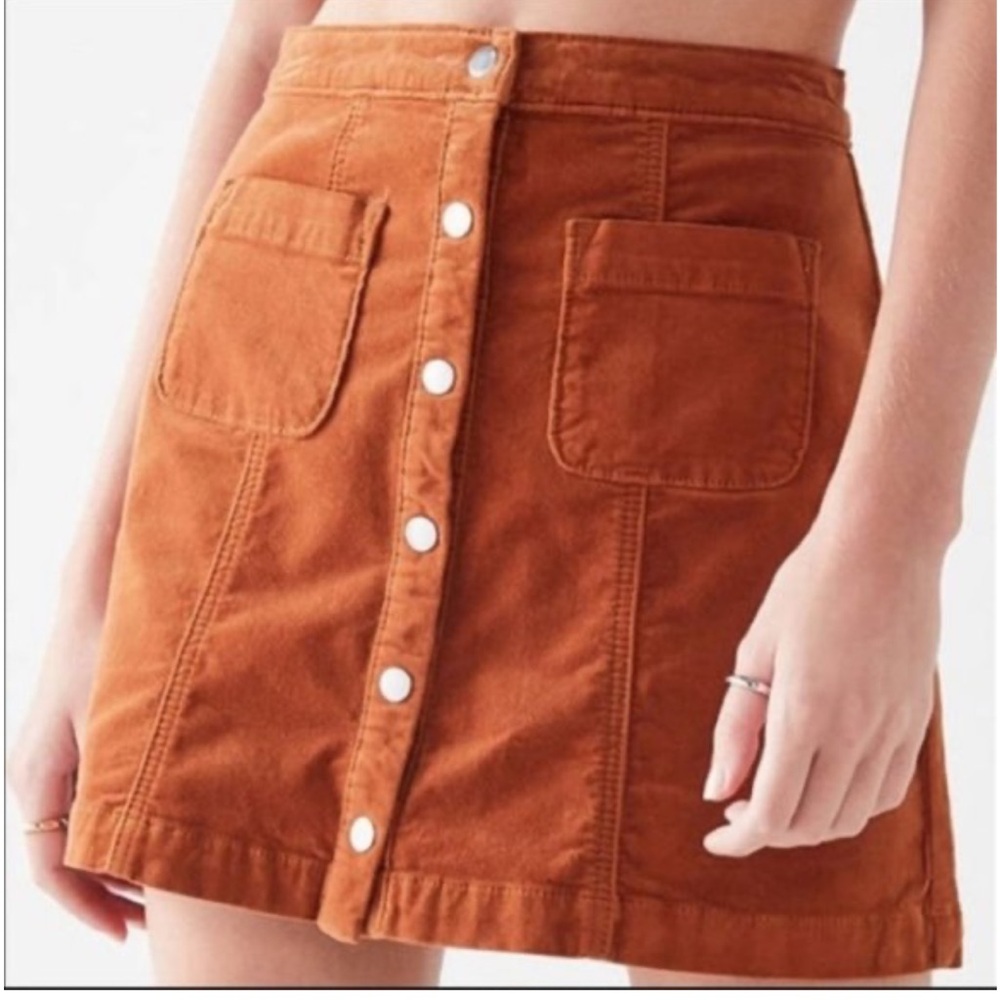 Urban Outfitters Faux Suede Burnt Orange Snap Front Mini Skirt Size M